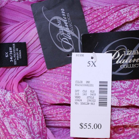 Liz&Me Platinum 5X 34/36W Pink Crinkle Blouse NWT - Picture 13 of 14